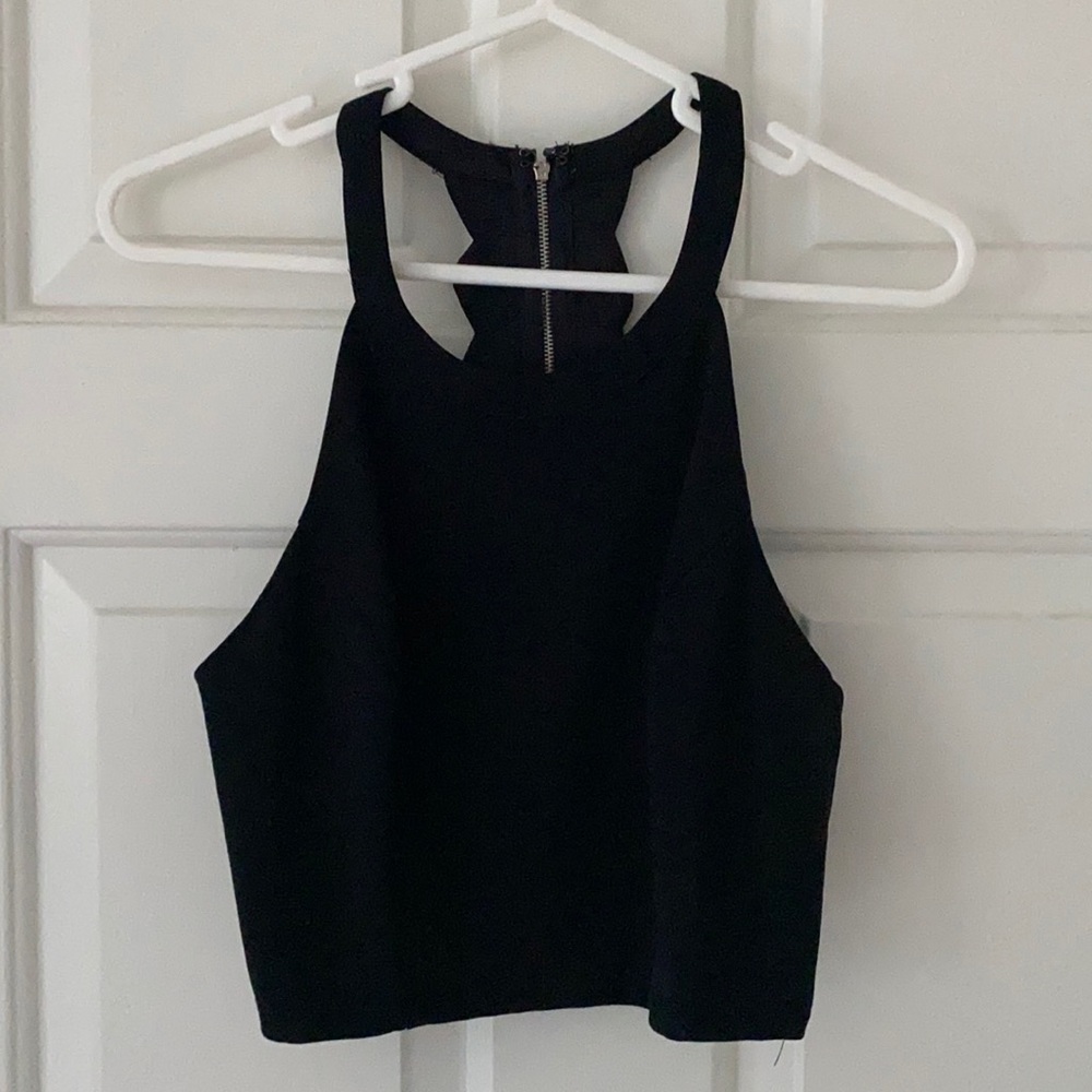 Black halter crop top scallop back